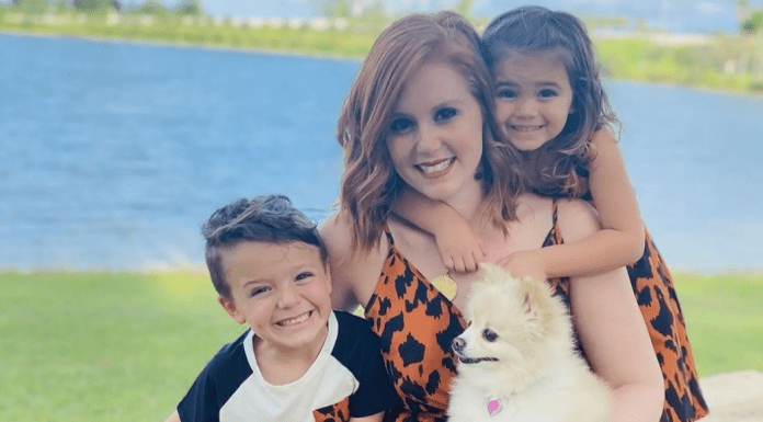 Katrina Fraga-Torres with her children and their dog