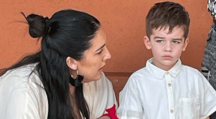 Holly's daughter demonstrating positive parenting as she talks with her son about his choices