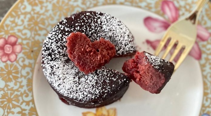 Image: A plated piece of red velvet soufflake (GF Instant Pot Soufflake: The Not-So-Lava Cake Rachelle Haime Contributor Miami Mom Collective)