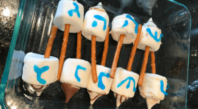 Image: A tray of homemade Chanukah dreidel pops