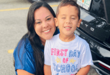 Image: Krystal and her son JJ on his first day of school (National Scholarship Month: Special Needs Edition Krystal Giraldo Contributor Miami Mom Collective)