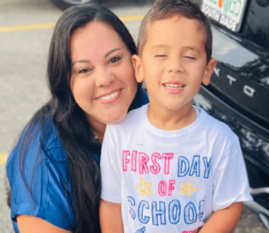 Image: Krystal and her son JJ on his first day of school (National Scholarship Month: Special Needs Edition Krystal Giraldo Contributor Miami Mom Collective)