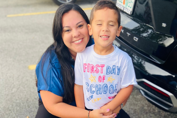 Image: Krystal and her son on his first day of school