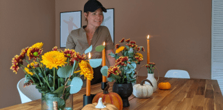 Image: Rachel decorating her dining table with fall flowers (Get the Fall Feeling in Miami Rachel Hulsund Contributor Miami Mom Collective)