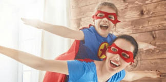 A mother and daughter in superhero costumes (Boosting the Immune System for a Great School Year Ahead Adita Lang Contributor Miami Mom Collective)
