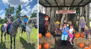 Image: Vanessa's daughters riding horses and enjoying a fall-themed display, a couple activities on their fall bucket list