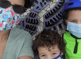Lynda and her kids wearing their masks (Back to School: Helping Your Kids Succeed | Dr. Bob Pediatric Dentist Lynda Lantz Contributor Miami Mom Collective)