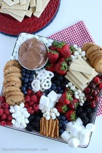A red, white, and blue themed sweet charcuterie board