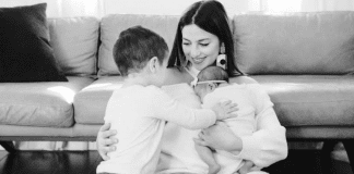 Jacqui with her toddler and infant (Language Stimulation Techniques For a Mama Overcoming PPD Jacqueline Jebian Garcia Contributor Miami Mom Collective)