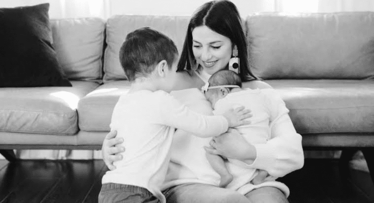 Jacqui with her toddler and infant (Language Stimulation Techniques For a Mama Overcoming PPD Jacqueline Jebian Garcia Contributor Miami Mom Collective)