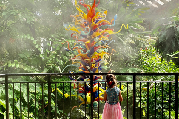Image: A little girl enjoys the butterfly garden at Fairchild Tropical Botanic Garden
