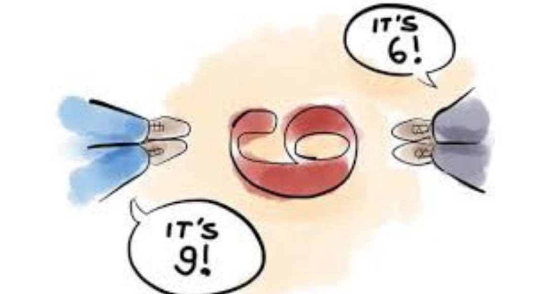 Two people looking at the number 6 from a different perspective (Disagreement Is an Opportunity for Connection--Agree or Disagree? Holly Farver Contributor Miami Mom Collective)