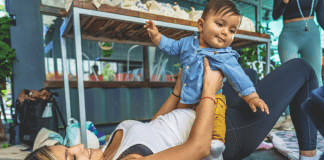 Baby Weight: How to Lose It Without Pressure Bella exercising with her son (Baby Weight: How to Lose It Without Pressure Bella Behar Contributor Miami Mom Collective)