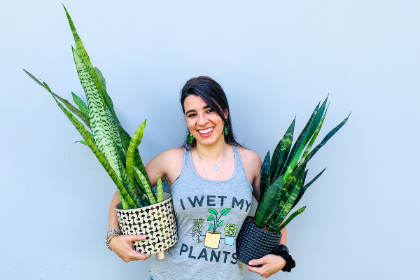 Image: Ana-Sofia holds 2 different kids of snake plants