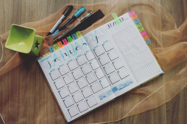 Image: A planner lies open on a tabletop