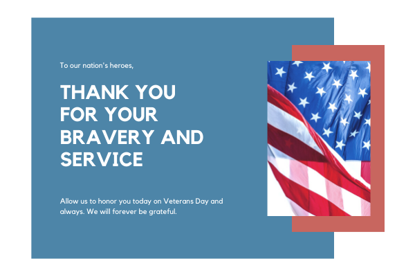Image: Graphic with an American flag that reads "Thank you for your bravery and service"