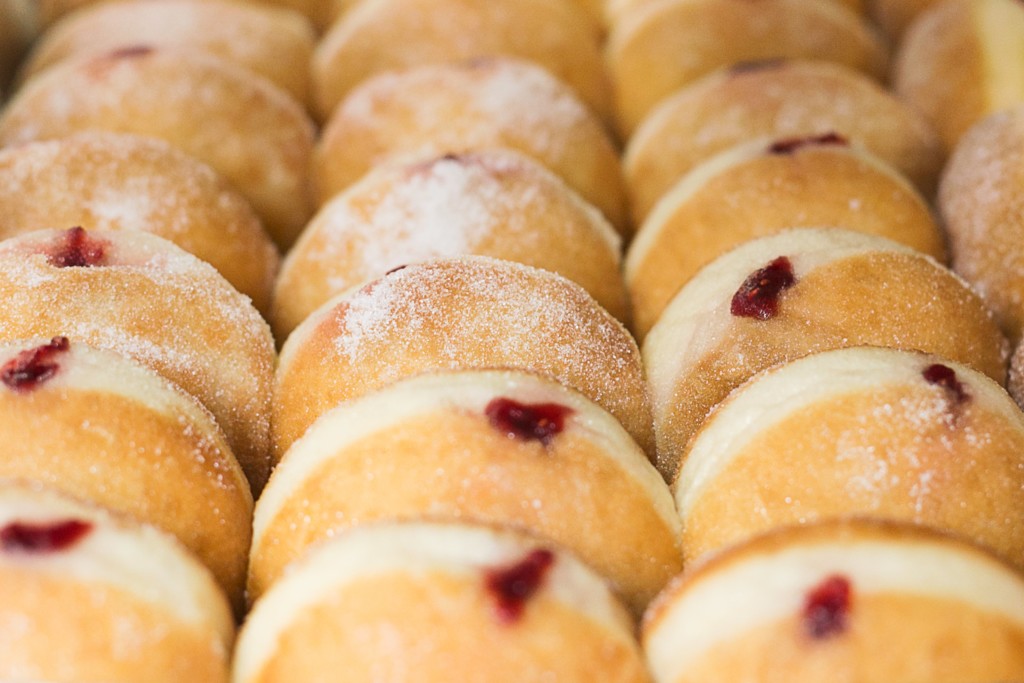 Image: A tray of jelly donuts