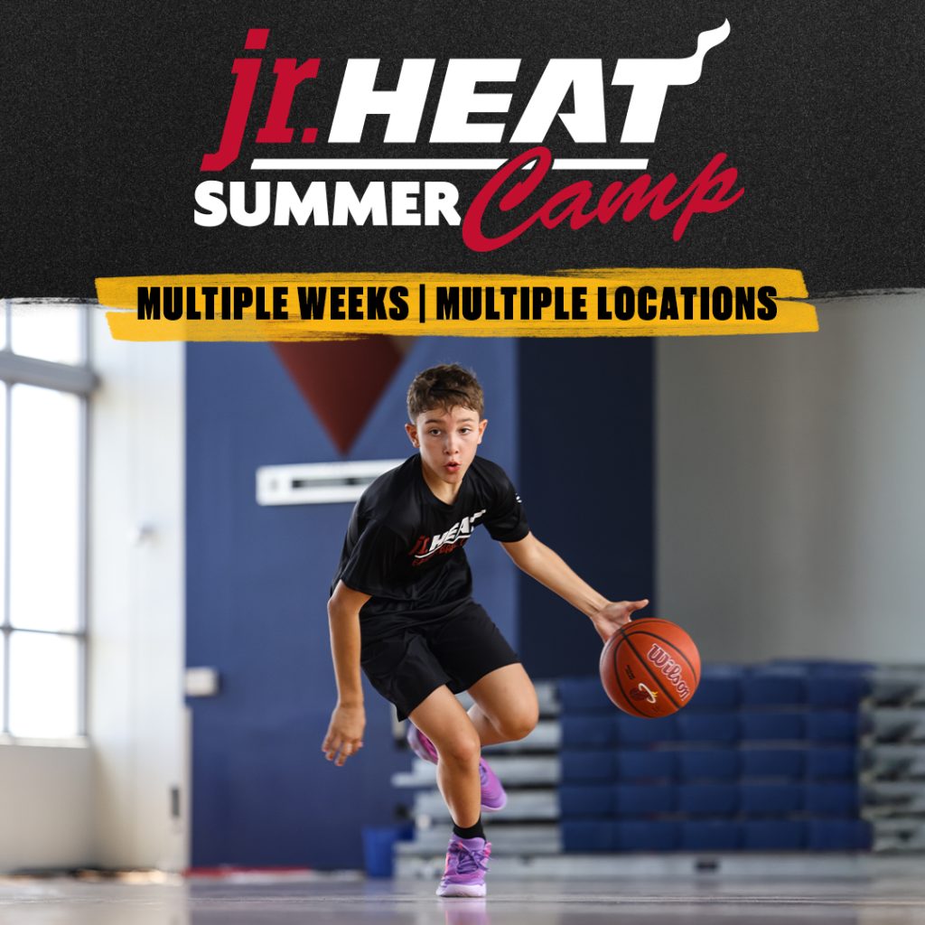 jr. HEAT Summer Camp, 405x405 Image: A jr. Miami HEAT summer camper playing basketball