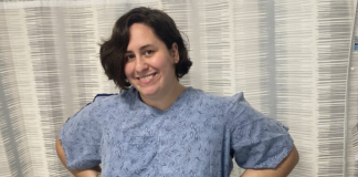 Stronger Than I Imagined: My Breast Cancer Journey (Part 1) Image: A woman with a hospital gown waiting to have a port placed