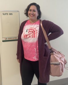 A woman ready to go into her first chemo treatment.
