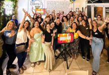 The Power of Community for Special Needs Parents Image: A group of special needs moms are gathered around a karaoke screen for a fun night out.